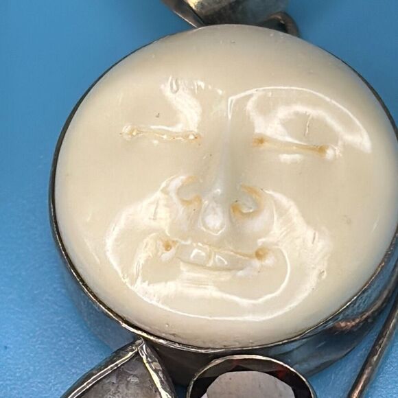 Vtg sajen silver pendant w/moon goddess face & ammonite fossil snail - Picture 7 of 8